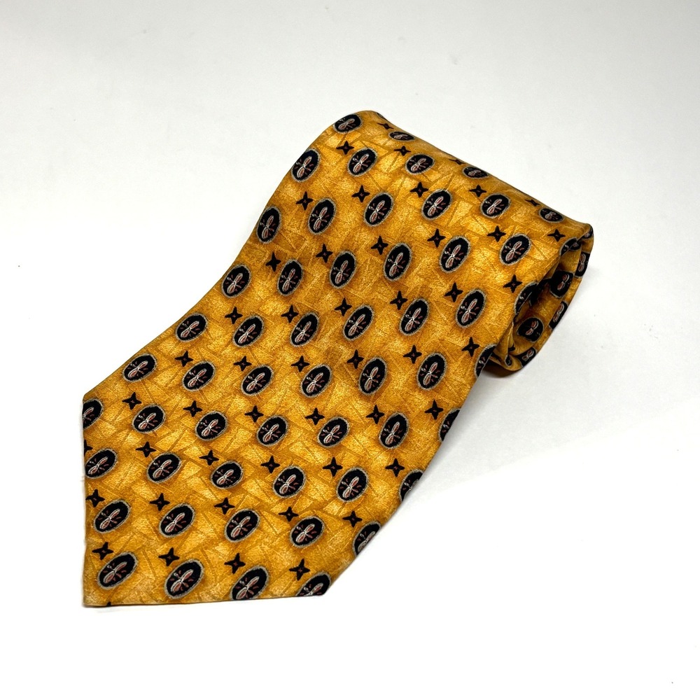 J.Z. Richards Necktie Mens One Size Gold Geometric Medallion Silk USA Made